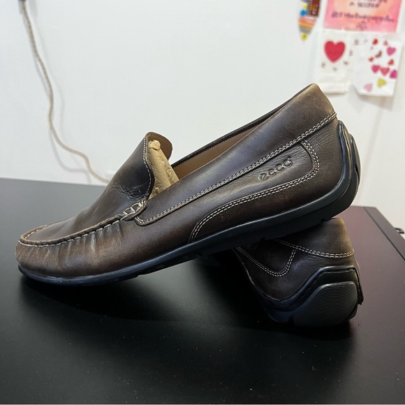 ECCO Men\'s Dark Brown Leather Slip-Ons Loafers 44 Men’s 10